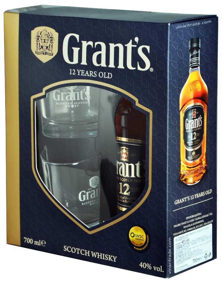 Уиски Grant's 12-годишен с 2 Чаши - 0.7л.