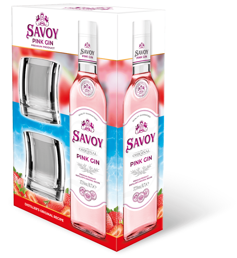 Джин Савой Розов - 0.7л. + 2 Чаши